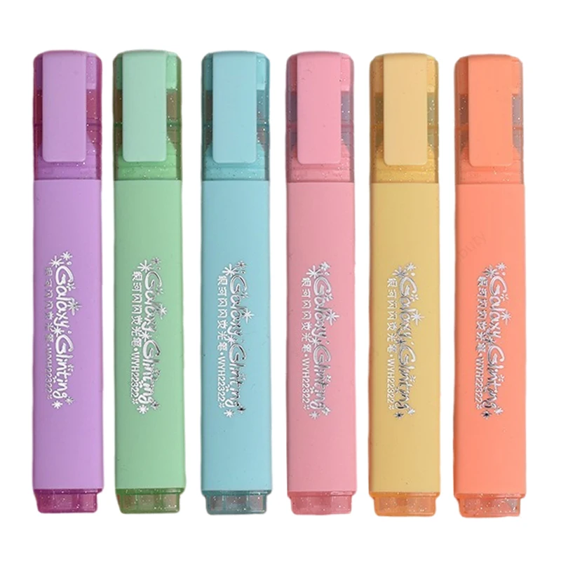 Highlighter Set Pastel - 6 Colors/box Fine Glitter Highlighter Pen