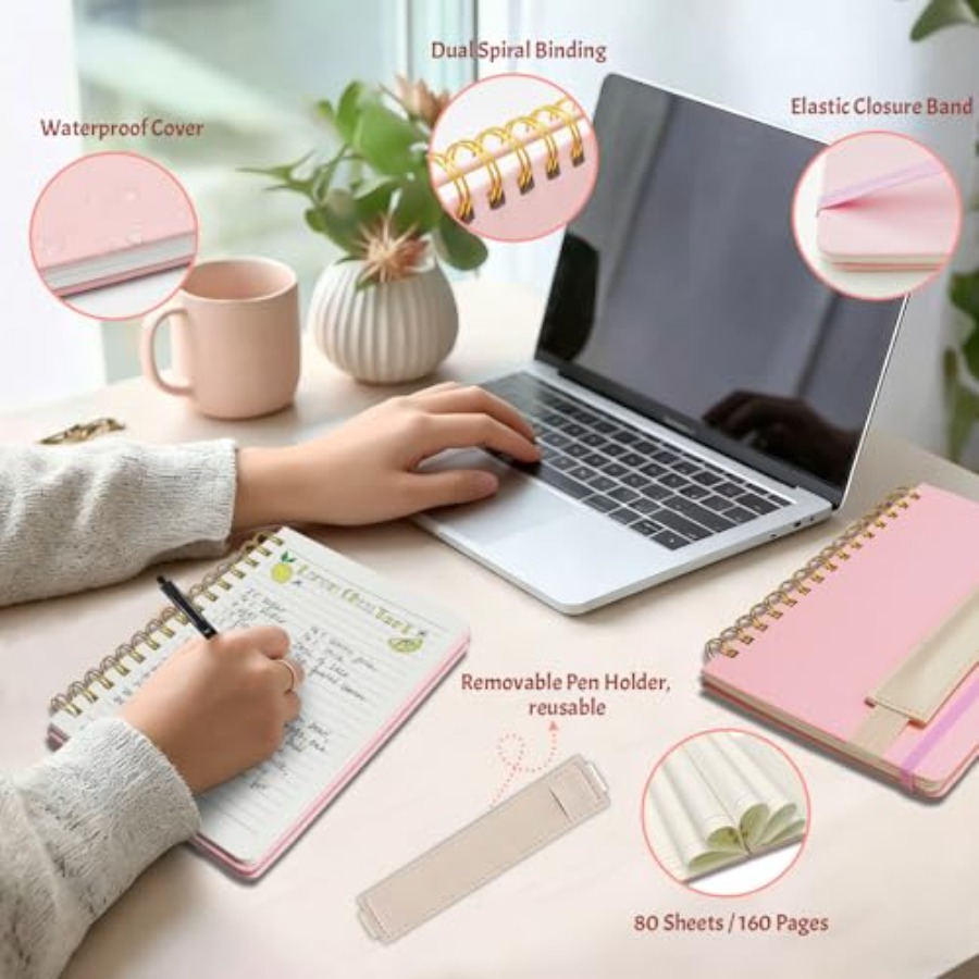 A5 Spiral Notebook w/ Pen, 5.7 - Journal Leather Hardcover ulasan dan harga