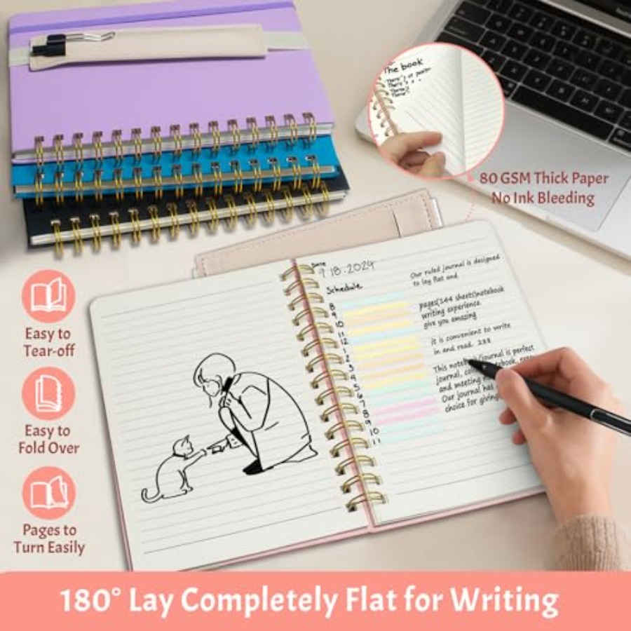 A5 Spiral Notebook w/ Pen, 5.7 - Journal Leather Hardcover ulasan dan harga