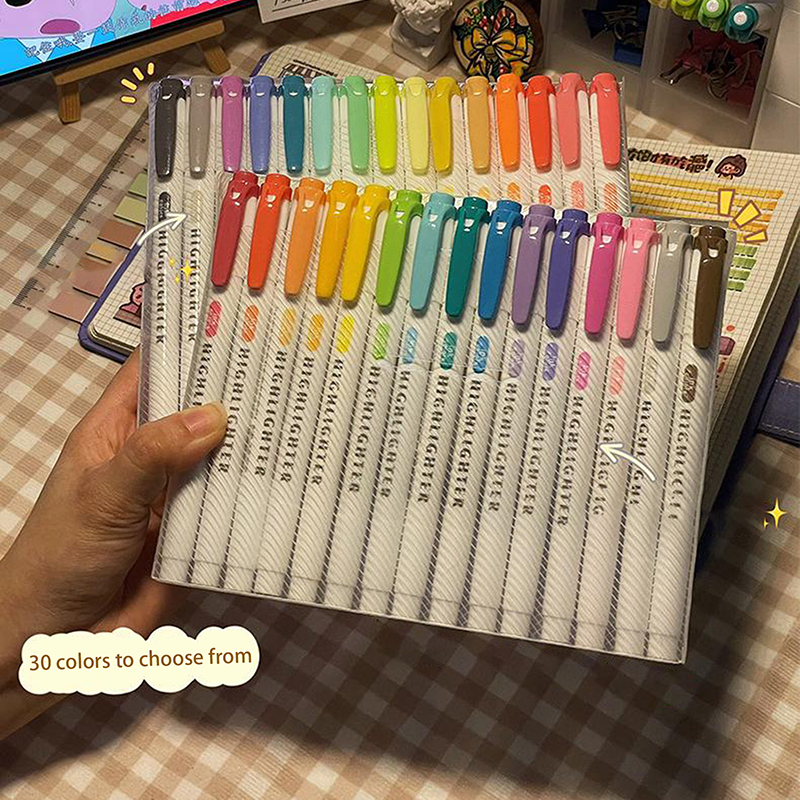 1Set 15Colors Double Headed Hi - Highlighter Set Pastel ulasan dan harga