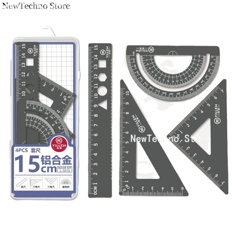 4Pcs/Set Aluminium Ruler Set M - Compass Geometry Set ulasan dan harga