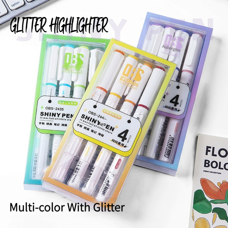 4Pcs Color Glitter Highlighter - Highlighter Set Pastel ulasan dan harga