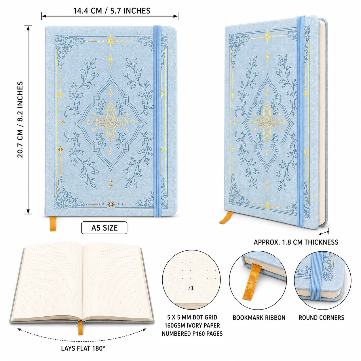 A5 Dot Grid Notebook With Gold - Notebook Dotted A5 ulasan dan harga