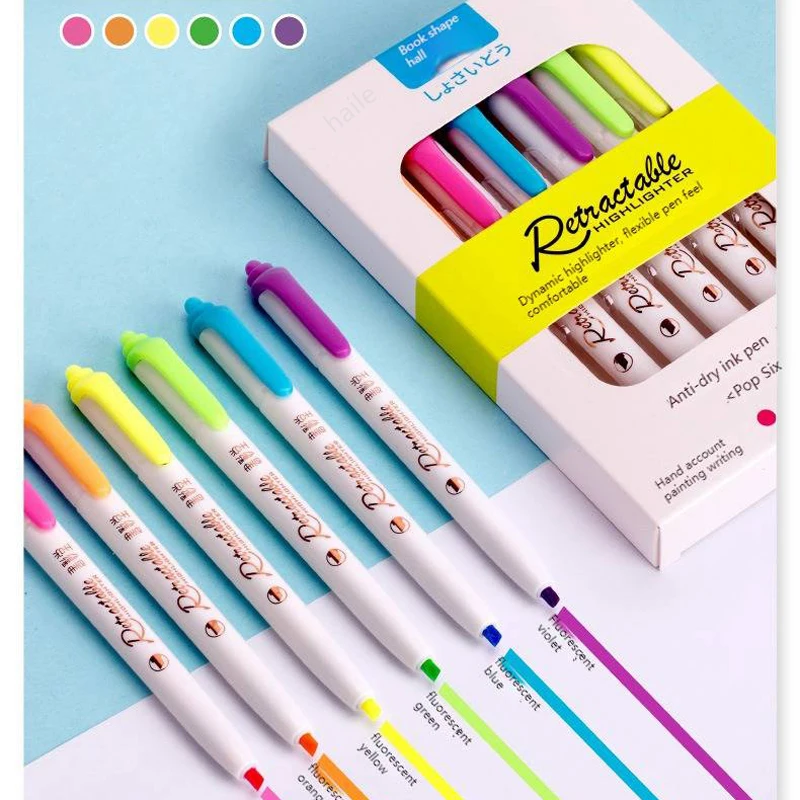 6Colors/set Morandi Retractabl - Highlighter Set Pastel ulasan dan harga