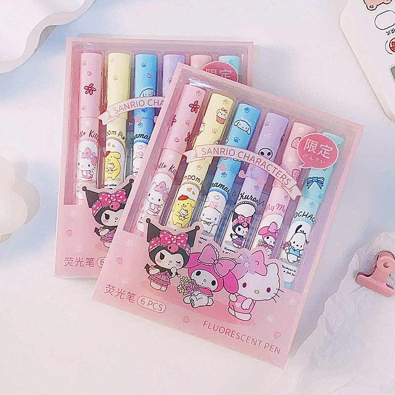 6Pcs Sanrio Hello Kitty Highli - Highlighter Set Pastel ulasan dan harga
