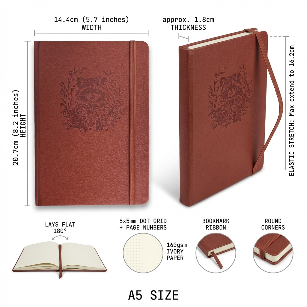A5 Embossed Raccoon Dot Grid J - Notebook Dotted A5 ulasan dan harga