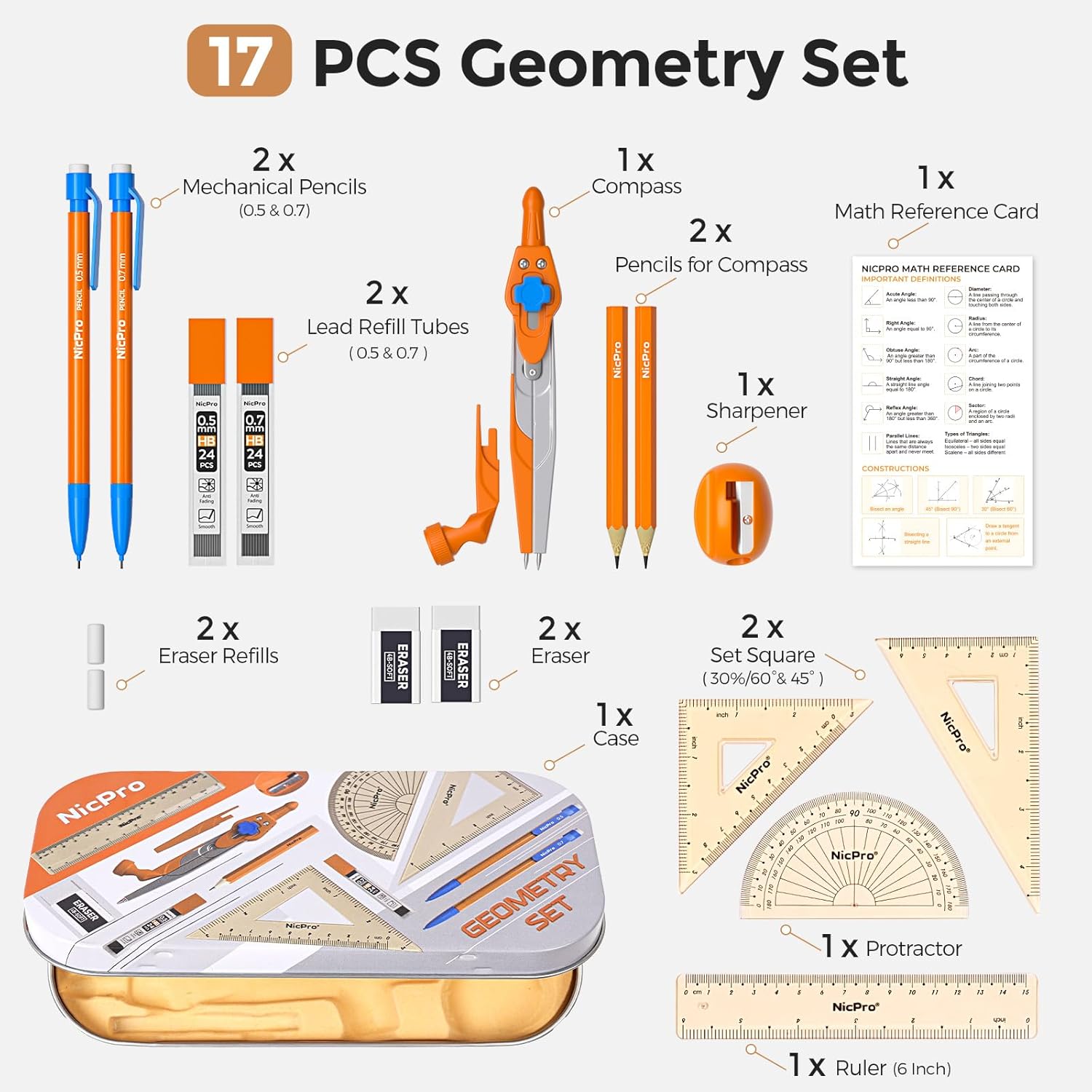 17 PCS Geometry Set for Studen - Compass Geometry Set ulasan dan harga