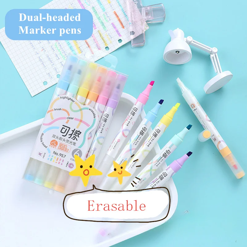 Set of 6 Colors Kawaii Erasabl - Highlighter Set Pastel ulasan dan harga
