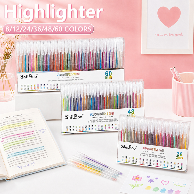 8-60 Colors Glitter Gel Pen Se - Highlighter Set Pastel ulasan dan harga